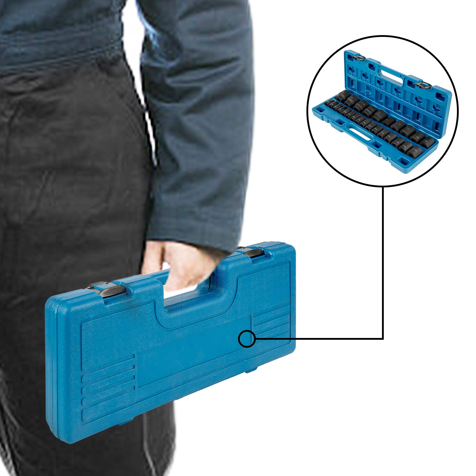 VEVOR Jeu de Douilles à Choc 1/2" 26PCs, 6 Pans en Acier Allié CR-V, Douilles à Impact Peu Profondes 10-36 mm, avec Mallette de Transport, pour Réparation Auto