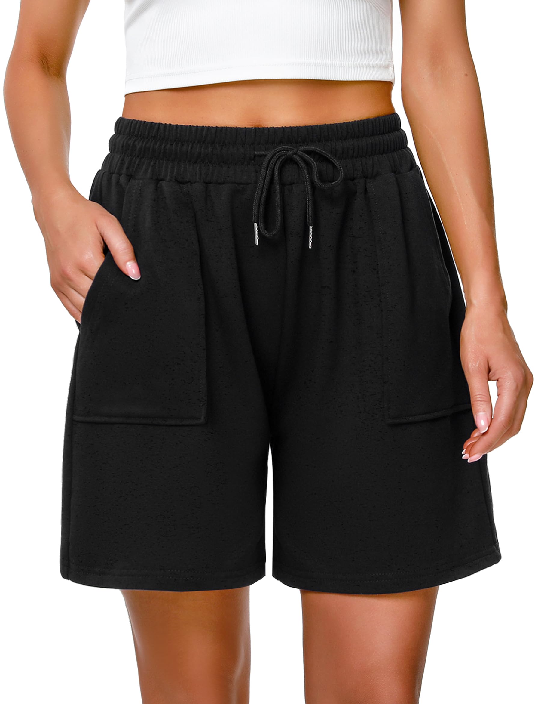 Uniexcosm Kurze Sportshorts Damen Sporthose High Waist Shorts Damen Sommer Shorty mit Taschen und Kordelzug Freizeitshorts für Running Gym Fitness