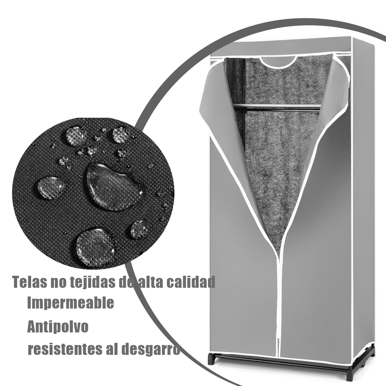 SOARS Armario Tela, Armarios Dormitorio 75x50x170cm, Marco de Metal,con Cubierta Resistente al Polvo,‎ Armario Ropero Plegable para Dormitorio, Sala de Estar, Pasillo (Gris)