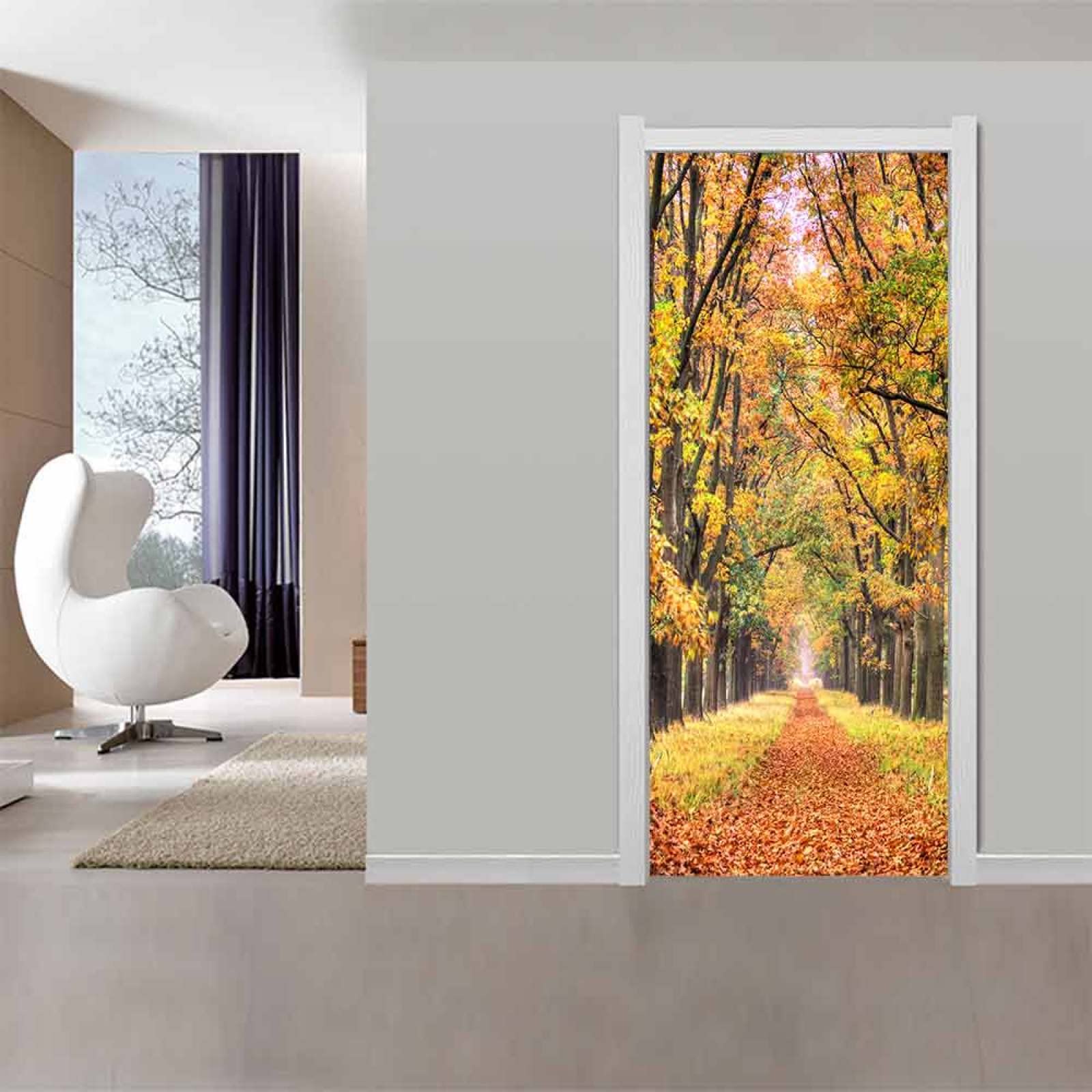 Door Stickers Forest Path for Interior Doors Mural Living Room PVC Self-Adhesive Waterproof Sticker 3D Wallpaper Home Decal W100 x H200cm