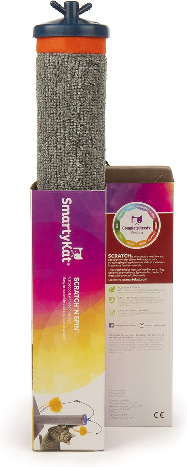 SmartyKat Scratch 'N Spin Carpet Scratching Post Cat Scratcher, 11" by 11" by 20" (9928) : Pet Supplies