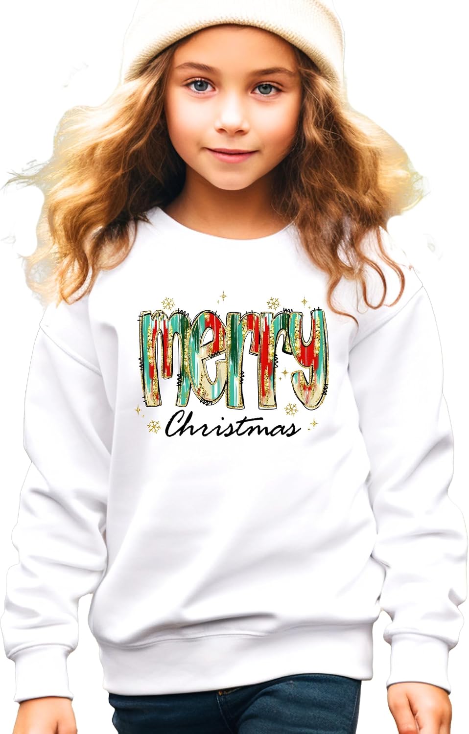 Olive Loves Apple Merry Christmas Sweatshirt for Women Teens and Girls Cute Watercolor Holiday Pullover