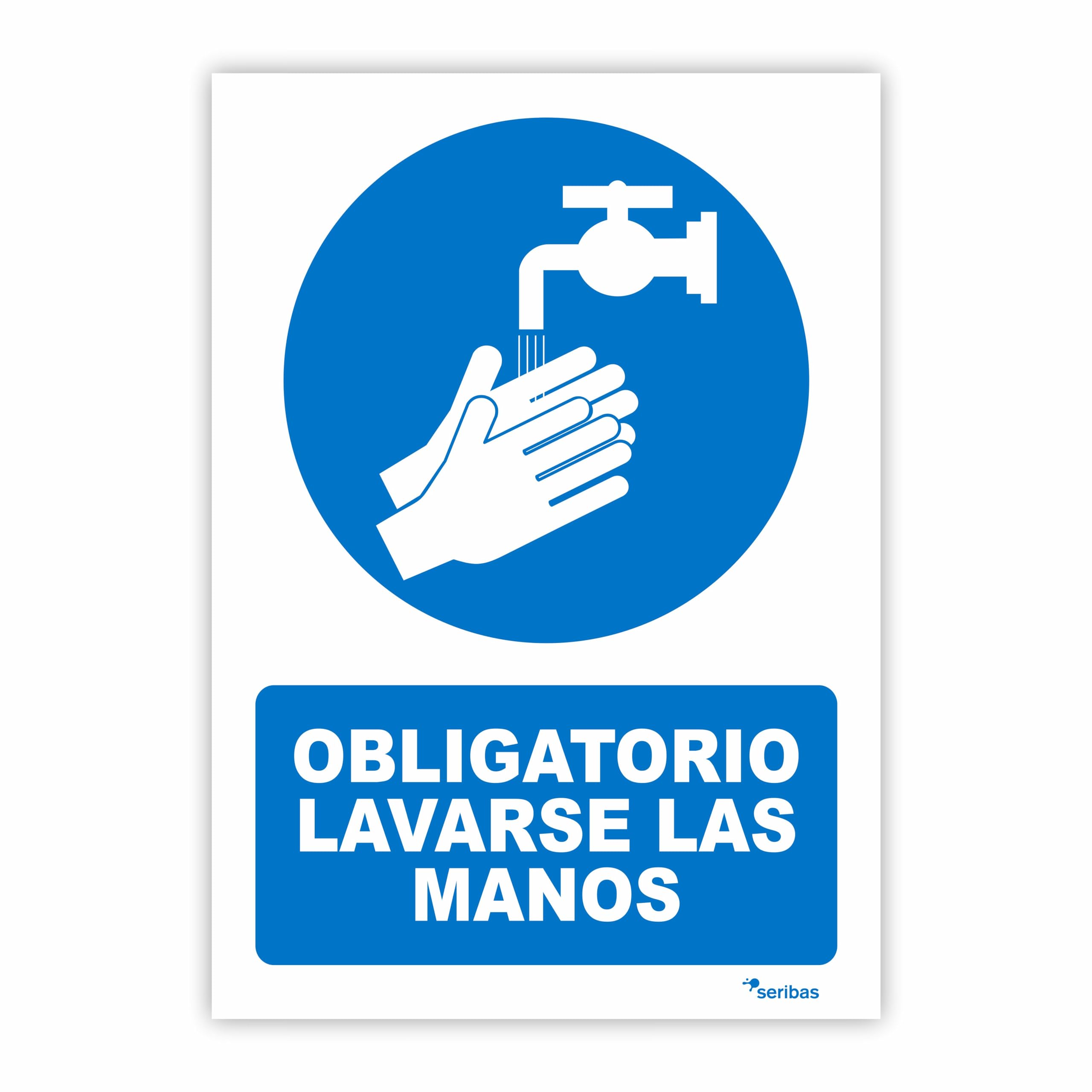 Seribas Señal Obligatorio Lavarse Manos, Cartel de PVC 0,​7 mm A4 21 x 30 cm Tinta y Material Resistente Interiores y Exteriores