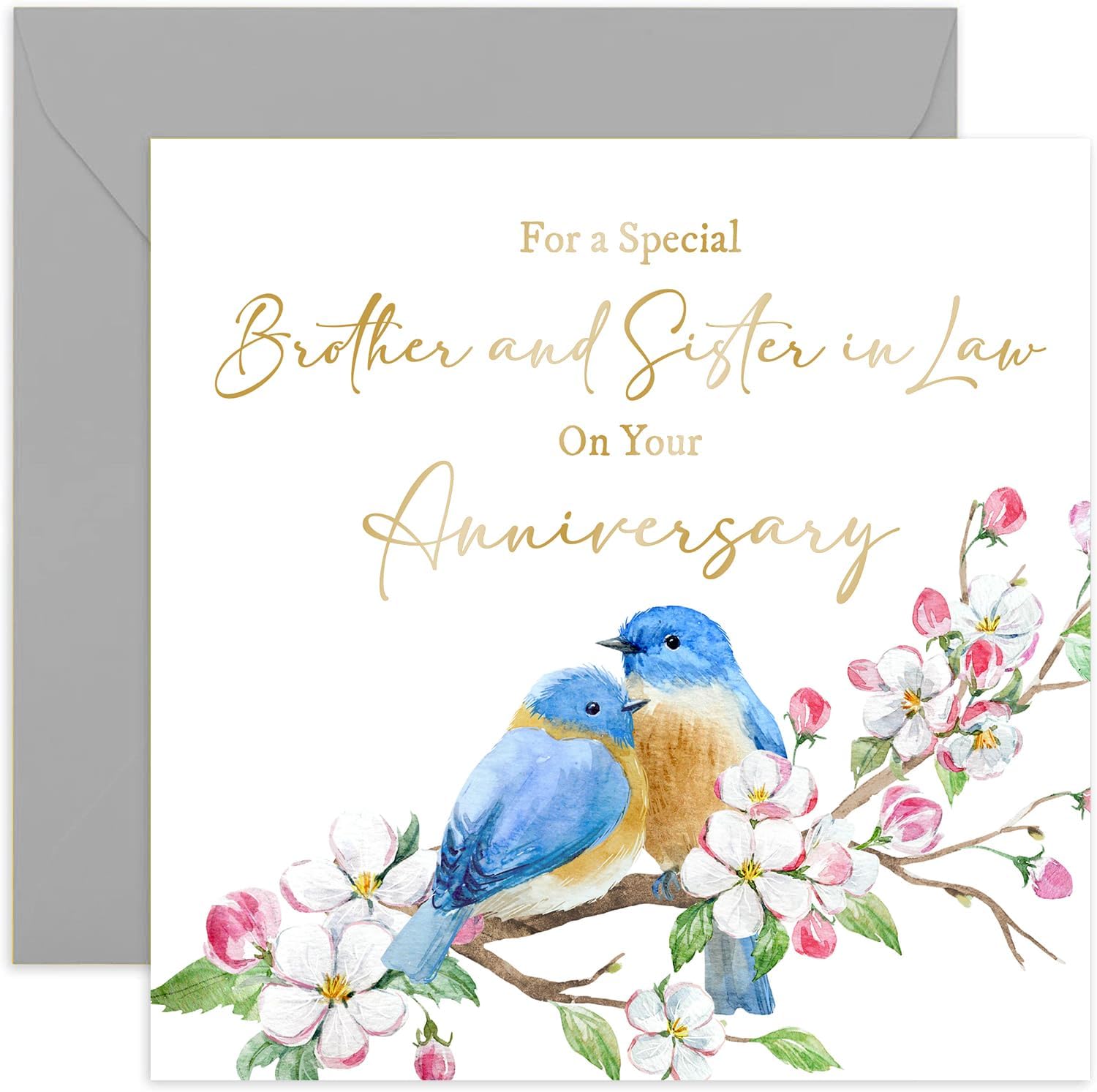 Old English Company - Biglietto Auguri 10° Anniversario Matrimonio - 15x15 Cm, Design Uccelli Innamorati, Interno Bianco, Con Busta