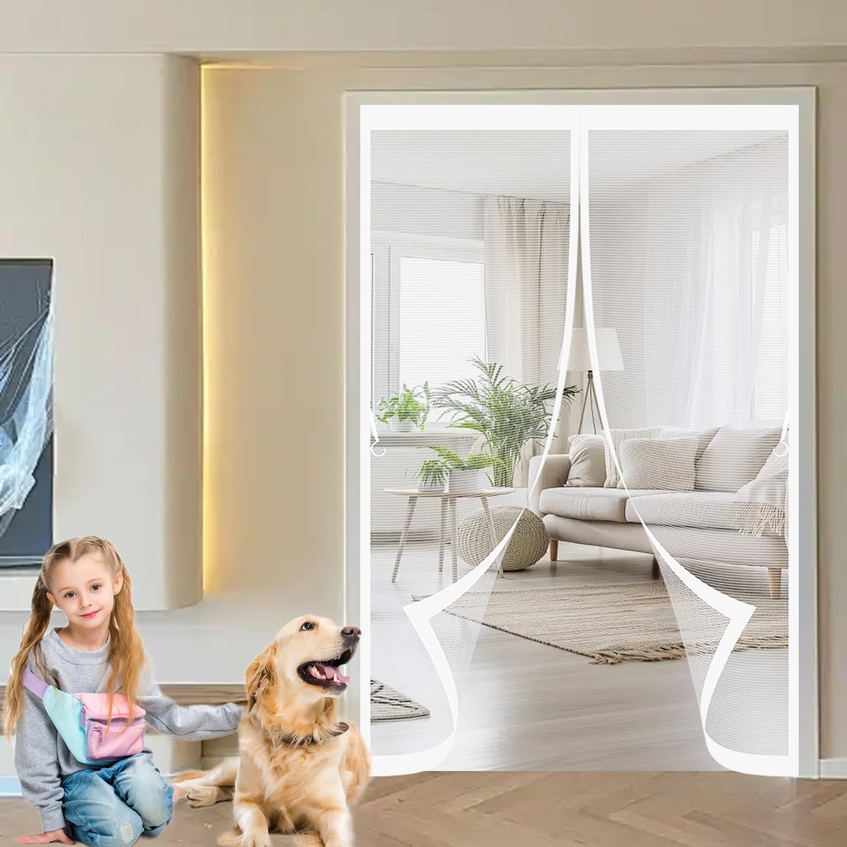 Moustiquaire porte 110 x 245 cm blanc de qualité supérieure avec maille fine durable