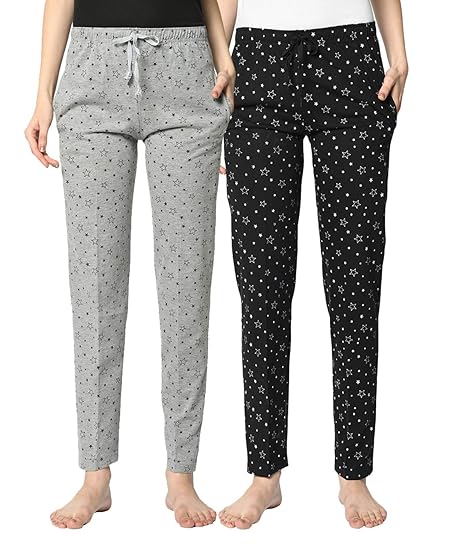 Multicolor Cotton Blended Trackpants for Women(Pack of 2)-D1__NVY__PRT__1MLG__02-P