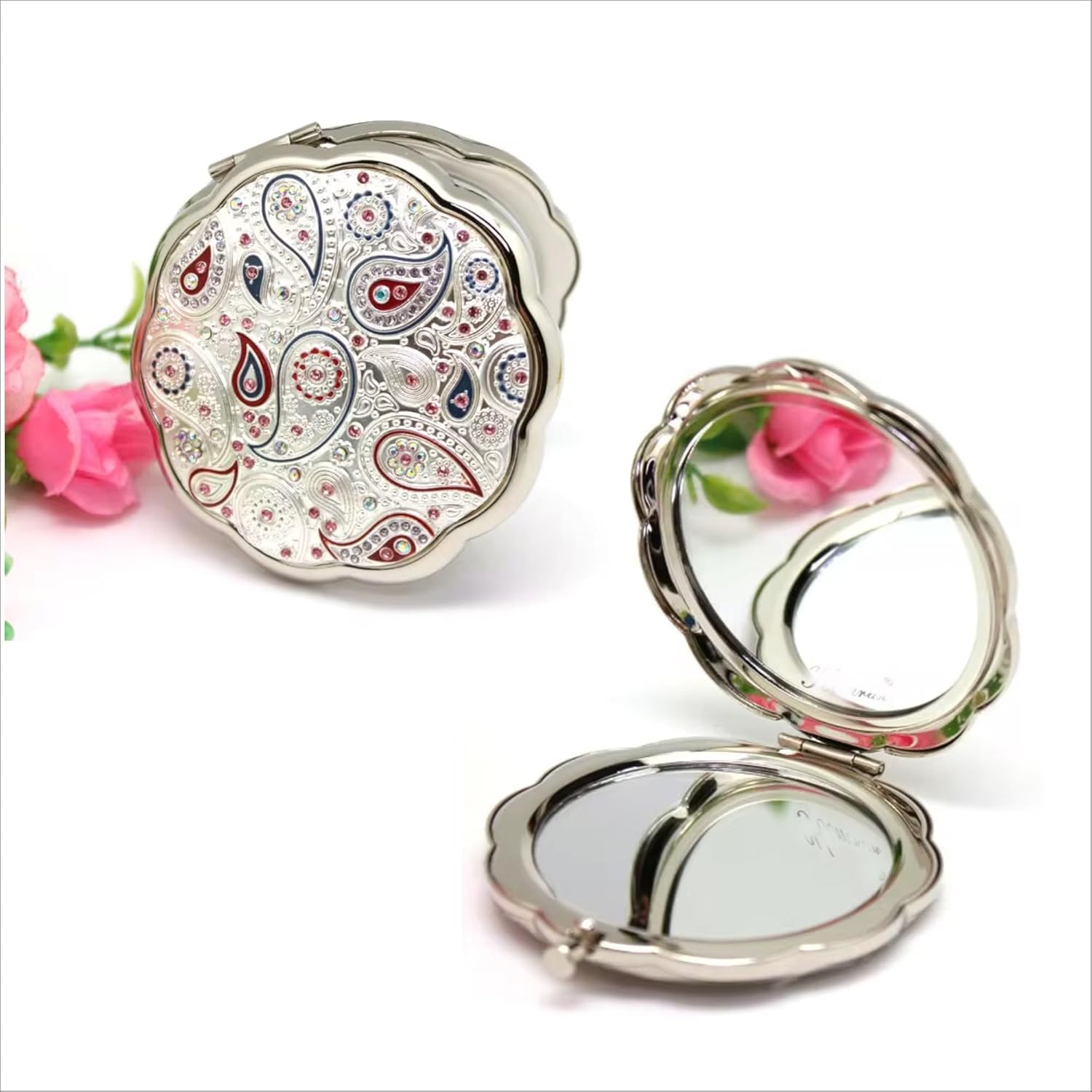 Generic Elegant Compact Mirror, Enameled Water Droplet Design, Foldable Travel Double Sides Pocket Mirror-Gift for Her, Bride, Bridesmaid, Maid of honor, Mother of The Groom, Mother of The Bride.