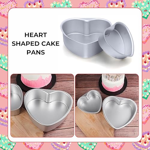 Miniatura 2 de beyonday 2 moldes para pasteles en forma de corazón con parte inferior extraíble, bandejas de aleación de aluminio de 6 y 8 pulgadas para