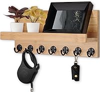 Vista 10 de Soporte para llaves de pared, llave de entrada y soporte para correo con 7 ganchos resistentes para lentes de sol, correa de perro, estante Negro