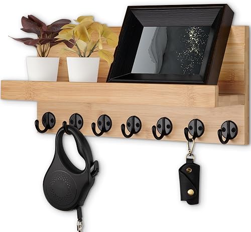 Miniatura 10 de Soporte para llaves de pared, llave de entrada y soporte para correo con 7 ganchos resistentes para lentes de sol, correa de perro, estante