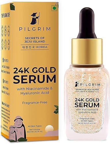 CROW Pilgrim - Suero facial dorado de 24 quilates con niacinamida y ácido hialurónico, imprimación rocío para maquillaje facial, sin fragancia, para