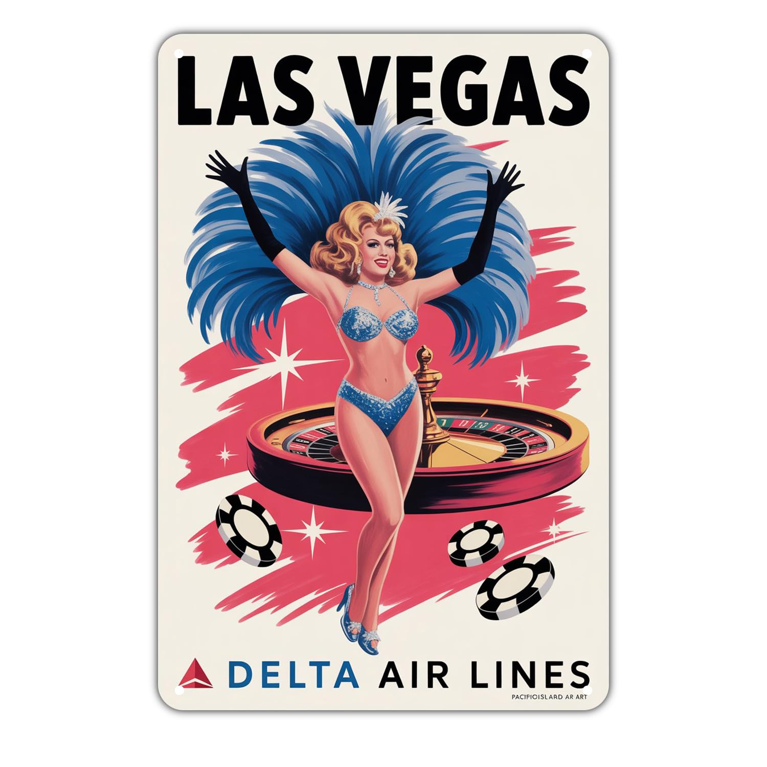 Las Vegas Showgirl tin sign, Vintage Casino Pin Up Travel Metal Sign print Home Decor for Bedroom Kitchen Bar Indoor Outdoor, 8 X 12 in