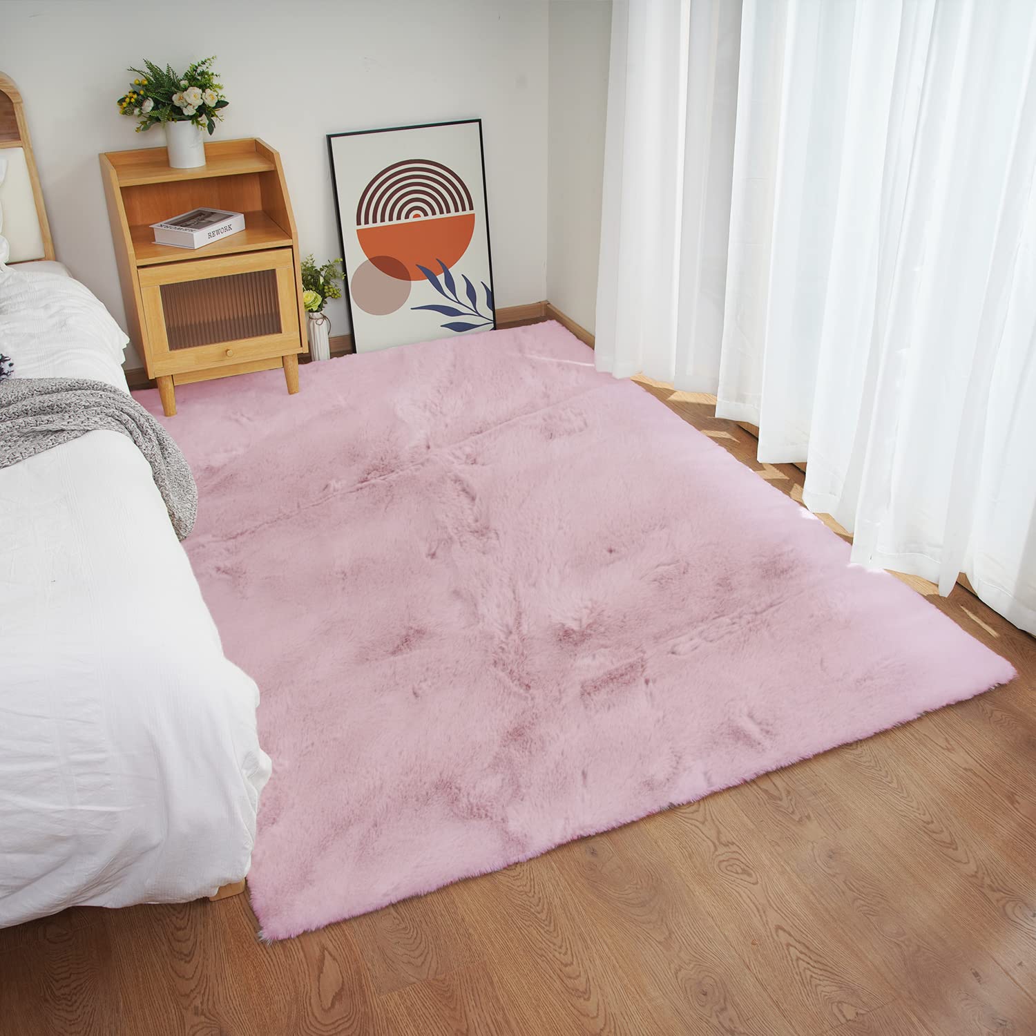 Ghouse Faux Tappetto di Pelle di Pecora Tappeto a Pelo Corto Lavabile Fluffy Uni Effetto Pelliccia Antiscivolo Facile da Pulire, Dimensione:150 x 240 cm, Colore: Rosa