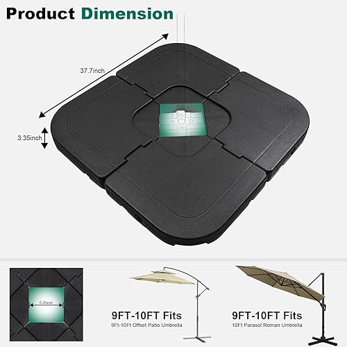 Miniatura 4 de SZHLUX 4 piezas de 185 libras de capacidad de alta resistencia voladiza Offset Base de sombrilla de patio, base cuadrada resistente al viento para