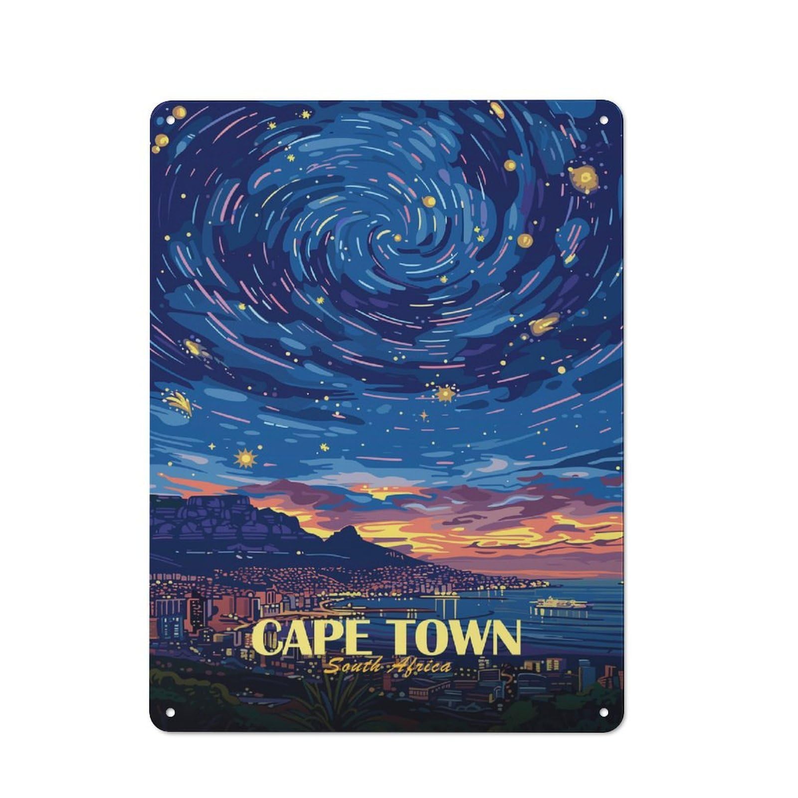 Junmoney Style-6 Decorative Tin Plaque With Cape Town South Africa Night Sky Design 40X30cm, Nostalgic Home Bar Decor For Bar, Kitchen, Garage Or Games Room
