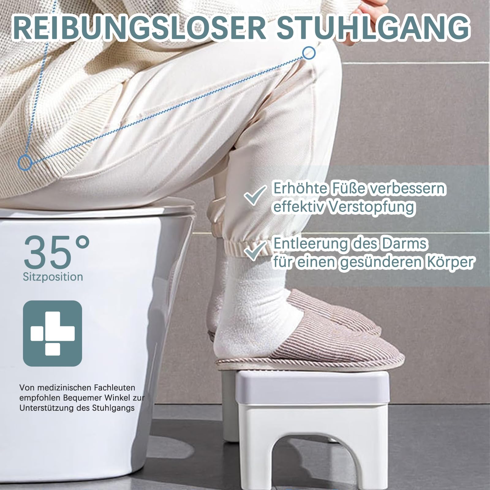 Sgabello Per WC Regolabile - Sgabello Da Bagno Per Adulti, Altezza 15-21.5cm, Antiscivolo, Bianco - Foto 9