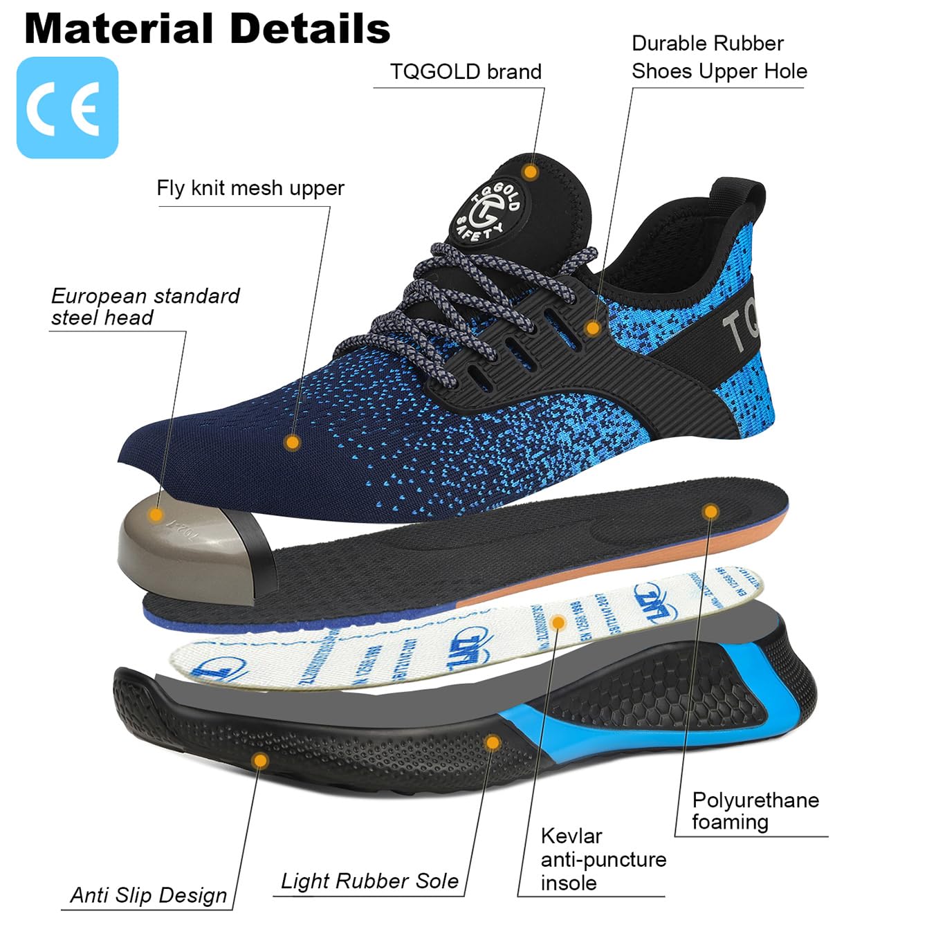 TQGOLD Scarpe Antinfortunistiche Scarpe da Ginnastica Unisex Leggere Antiperforazione Punta in Acciaio Comode Scarpe Sicurezza