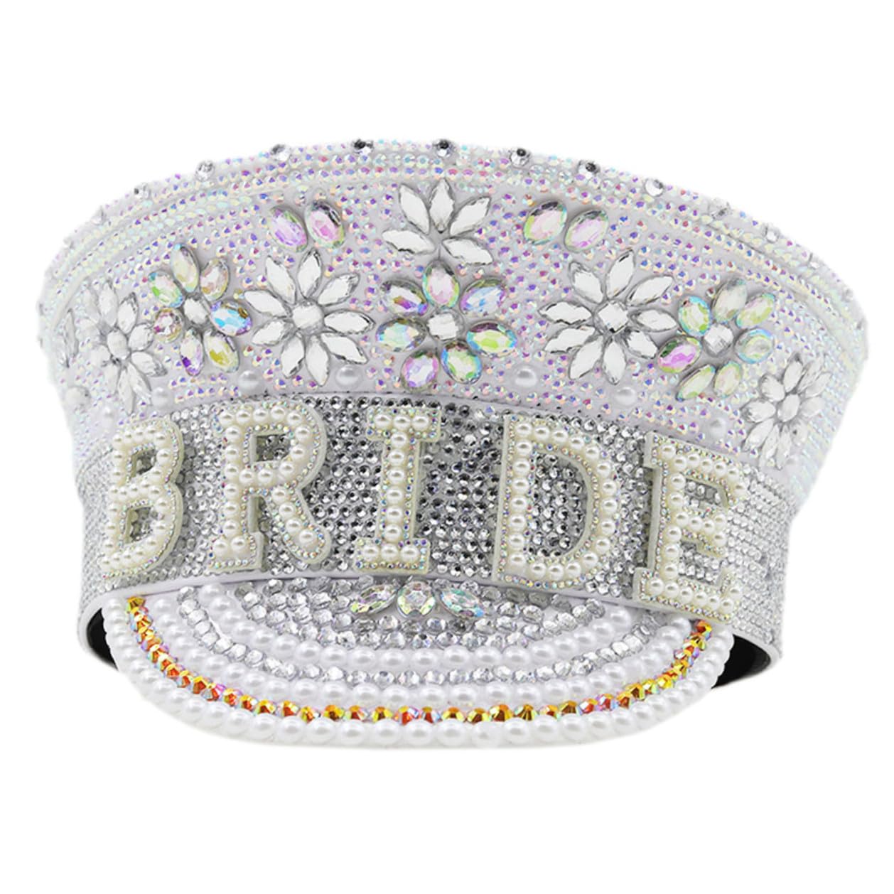 LIFKOME Sombrero Gemas para Novia Ajustable, Accesorio para Despedida de Soltera y Fiesta, Gorra Plana Decorativa para Mujer, Adecuado para Bodas y Celebraciones