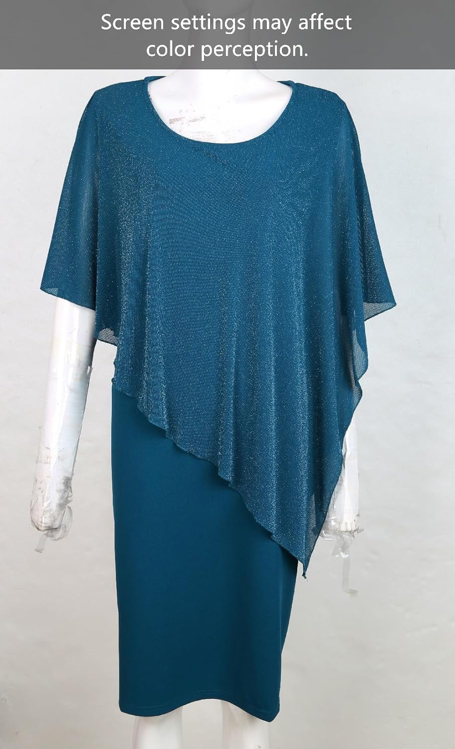 SeSe Code Women's Mesh Cape Overlay Bodycon Knee Length Pencil Dress for Wedding Guest - Image 5