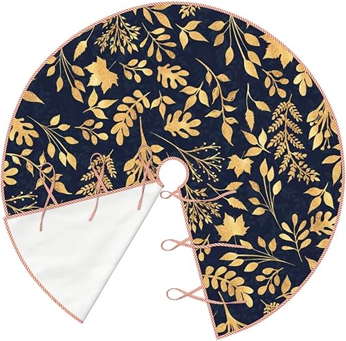 Miniatura 3 de Falda de árbol de Navidad de 30 pulgadas, elegante follaje dorado con purpurina de color azul marino, falda de árbol de Navidad de lino para fiestas