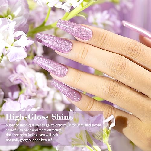 Miniatura 5 de RARJSM Juego de 6 esmaltes de uñas de gel color nude con purpurina morada, 0.3 fl oz, color de gelatina brillante, violeta transparente,