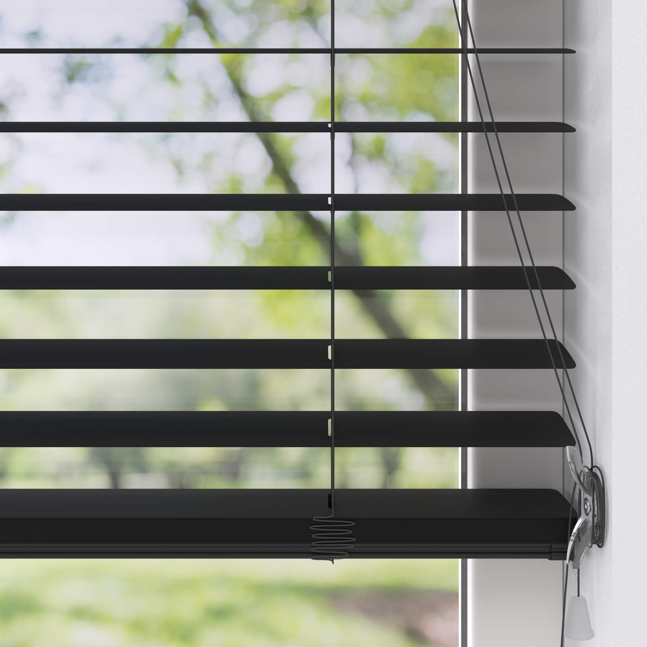 Alu Jalousie Sonnenschutz Rollo für Fenster Tür | viele Größen | 50 mm Lamellen aus Aluminium | Sichtschutz Blendschutz Wandmontage Deckenmontage Jalousette Faltrollo (100 x 180 cm, Farbe Schwarz)