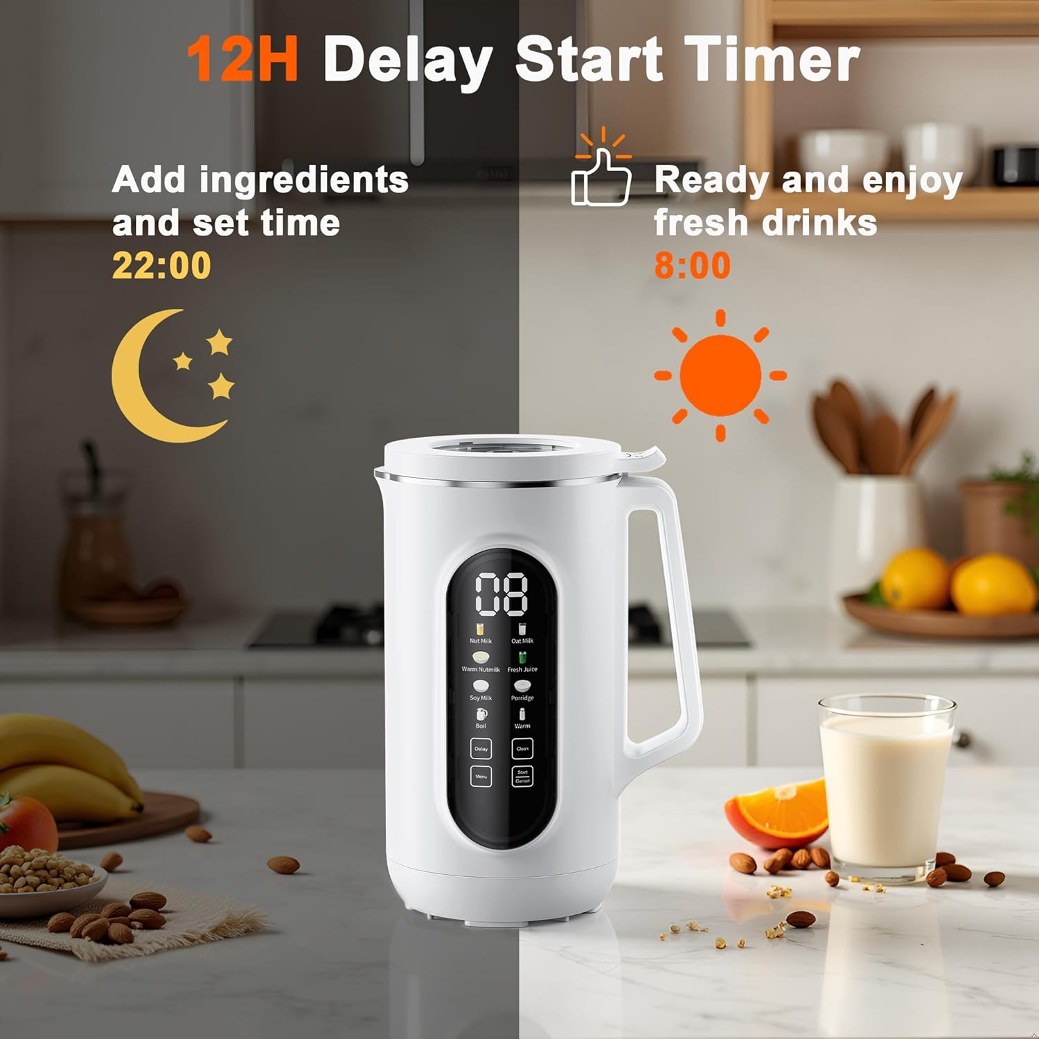 AMZCHEF 10 in 1 Nut Milk Maker, 40oz Plant Milk Maker for Homemade Almond Milk, Soy Milk, Oatmeal, and Non-Dairy Beverages, BPA Free Almond Milk Maker with Delay Start, Keep Warm, Clean, Boiling