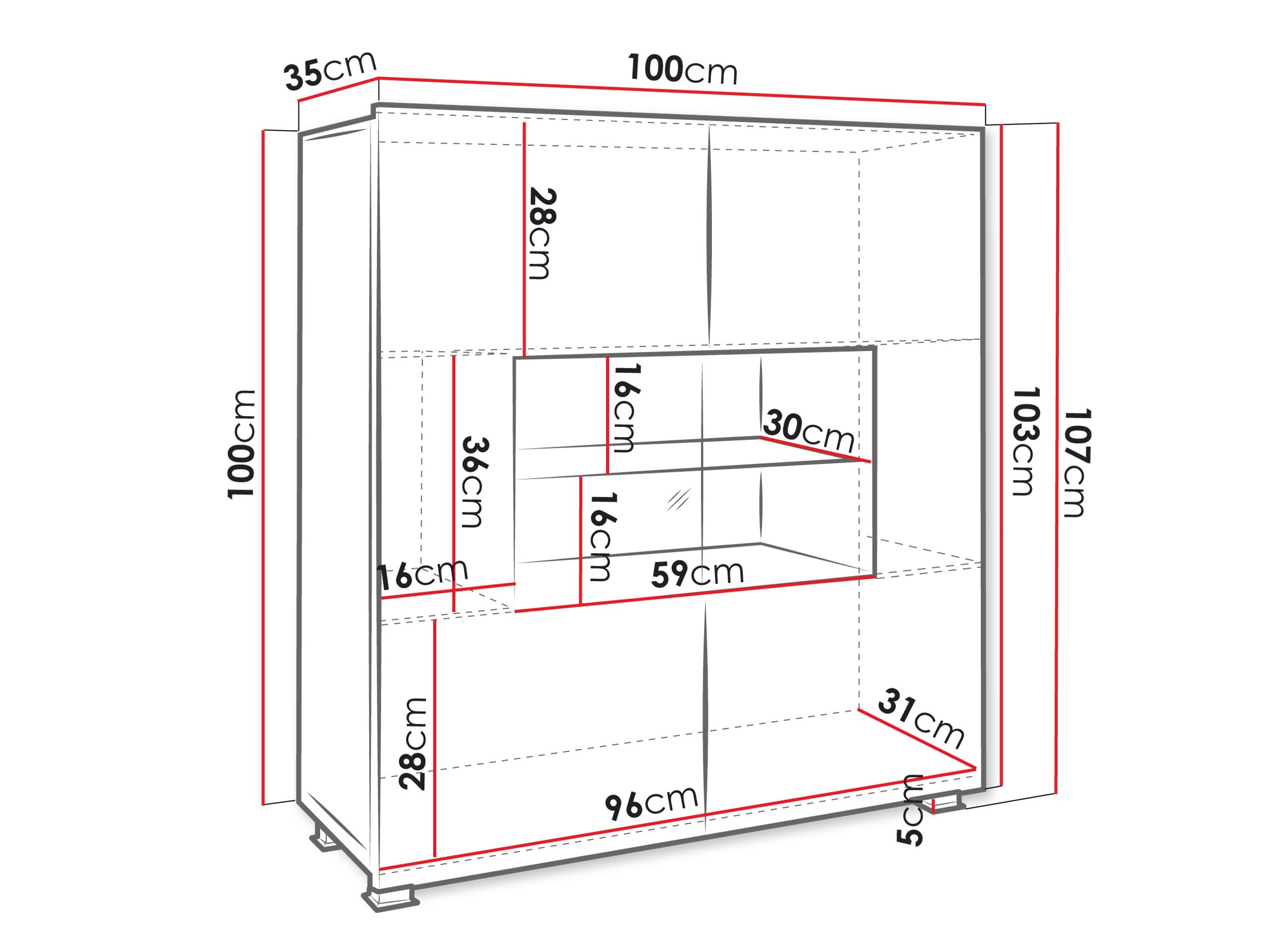Mirjan24 Kommode Calabrini BR01 mit 2 Türen (Weiß Hochglanz, weißer LED) | Moderne grifflose Kommode mit gehärtetem Glas und viel Stauraum für Wohn- und Schlafzimmer