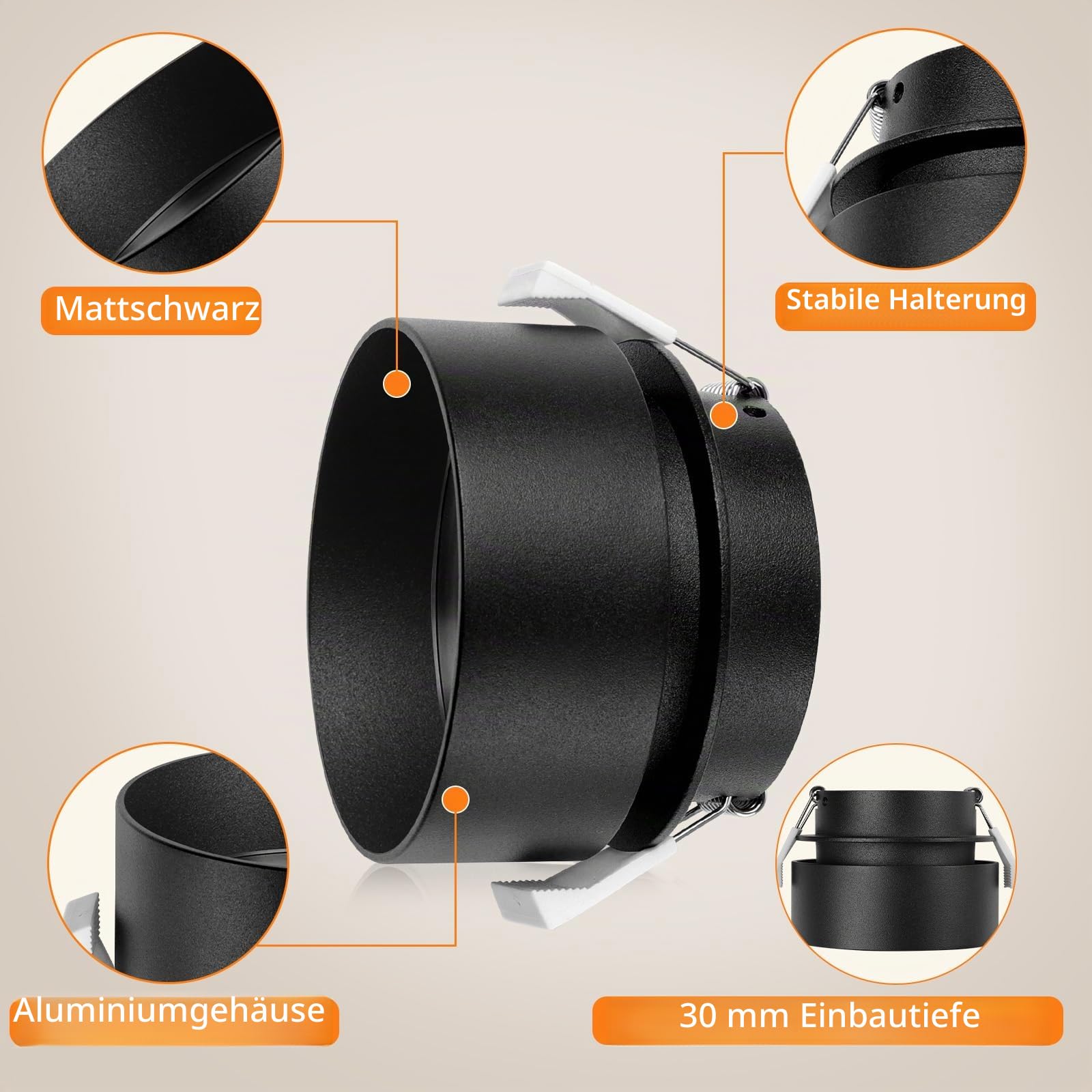 KYOTECH 4 Stücke Deckenstrahler mit indirektem Licht Schwarz LED Einbau Deckenlampe inkl. Leuchtmittel Dimmbar 3CCT 4.9W 500LM austauschbar LED modul 3000K/4000K/6500K Einbau Design Spot