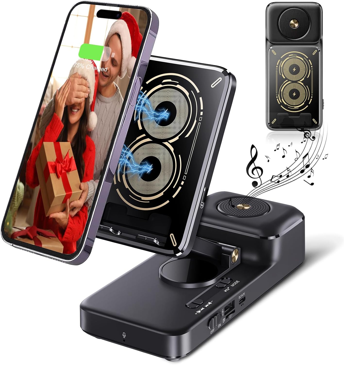 Gifts for Men Women, Bluetooth Speaker with Wireless Charging Phone Stand, HD Surround Sound Speaker, Cool Gadget Gifts for Men Women Dad Mom Birthday