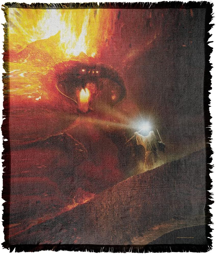 LOGOVISION The Lord of The Rings Blanket, 50"x60" Gandalf Against Balrog Woven Tapestry Cotton Blend Fringed Throw Blanket