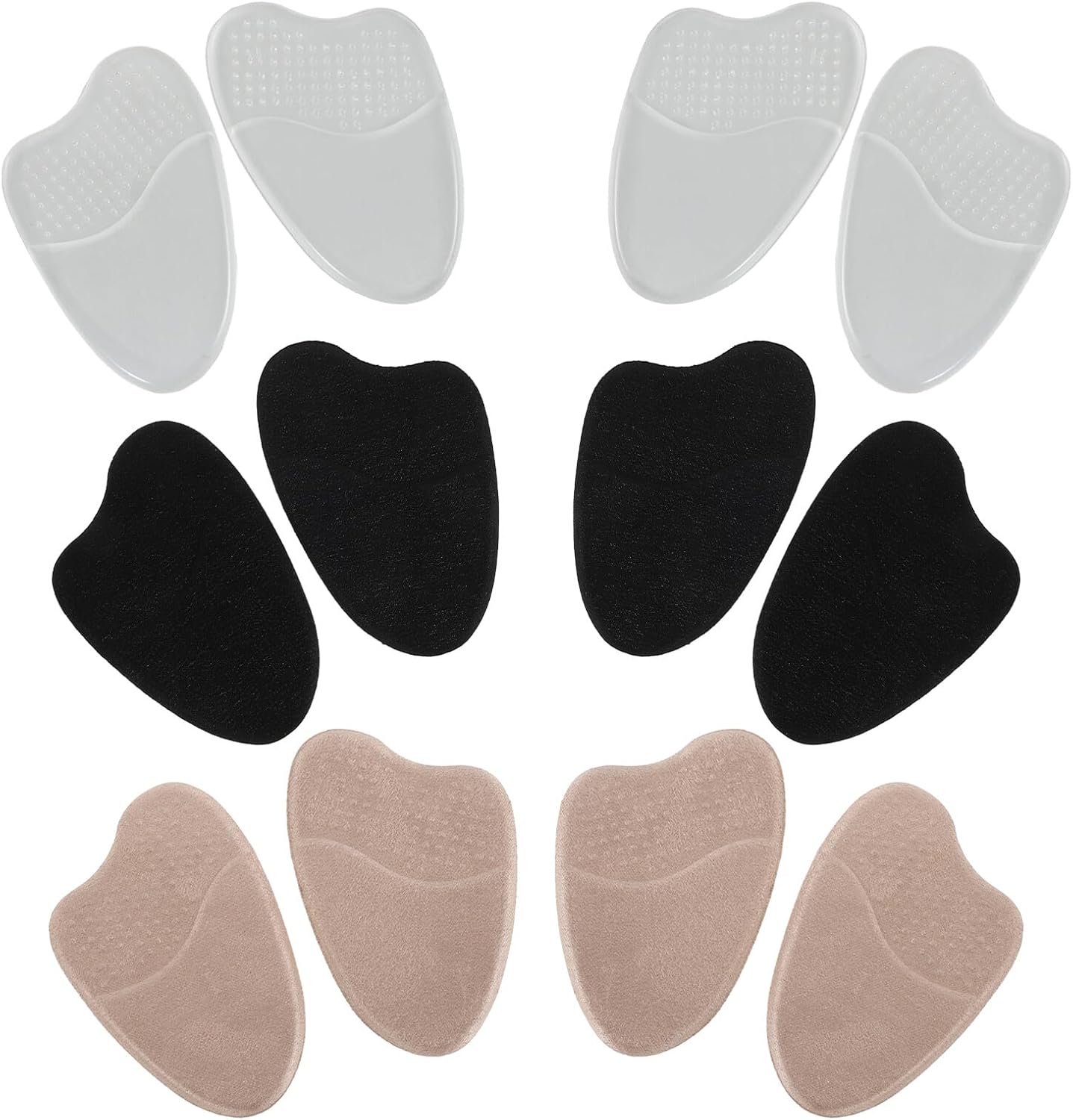 6 Pairs High Heel Inserts Ball of Foot Cushions Non-Slip Metatarsal Pads and Gray Fabric for Women’s Forefoot Comfort in Pumps, Flats, and Sneakers