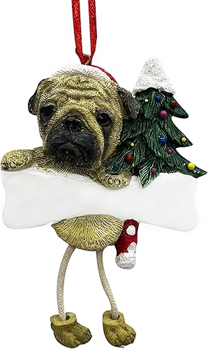 Adorno de carlino con patas colgantes únicas pintadas a mano y fácilmente personalizadas, adorno de Navidad