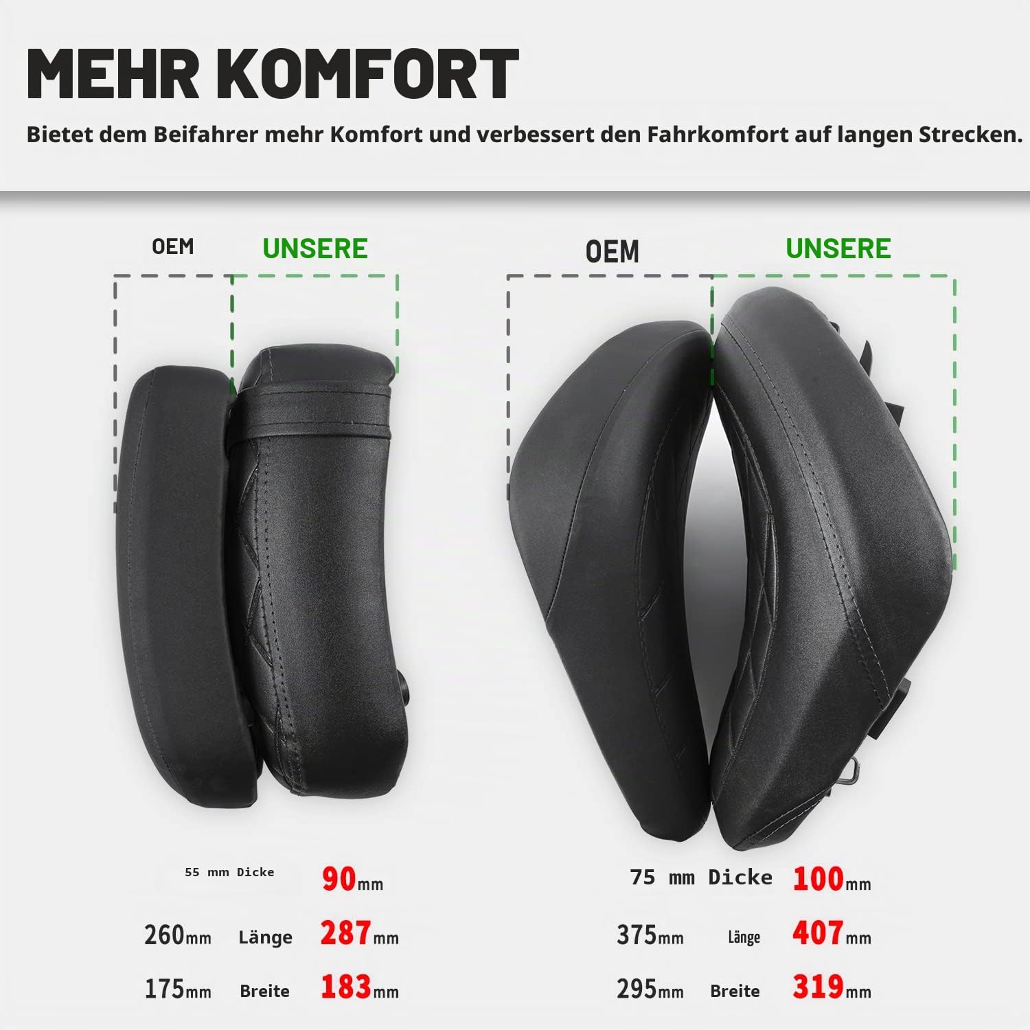 Motorrad Beifahrer Sitz Sitzbank für Rebel 300 500 CMX300 CMX500 2017 2018 2019 2020 2021 2022 2023 2024 2025 2026 Soziussitzkissen Solo Set (Schwarz)