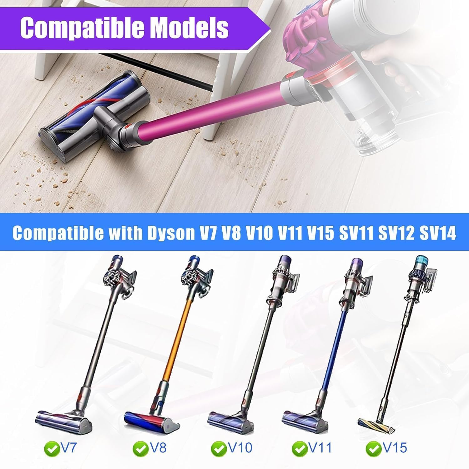 Brosse pour Dyson V7 V8 V10 V11 V15 Motorhead, Tête de Brosse Turbine Rotative de Rechange pour Aspirateur