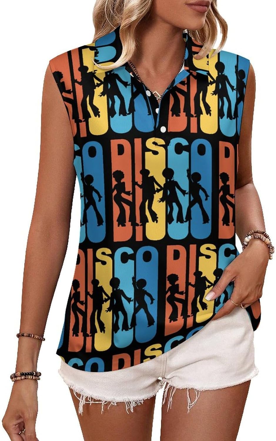 Vintage 1970's Disco Women's Sleeveless Golf Polo Shirts Athletic Tank Tops