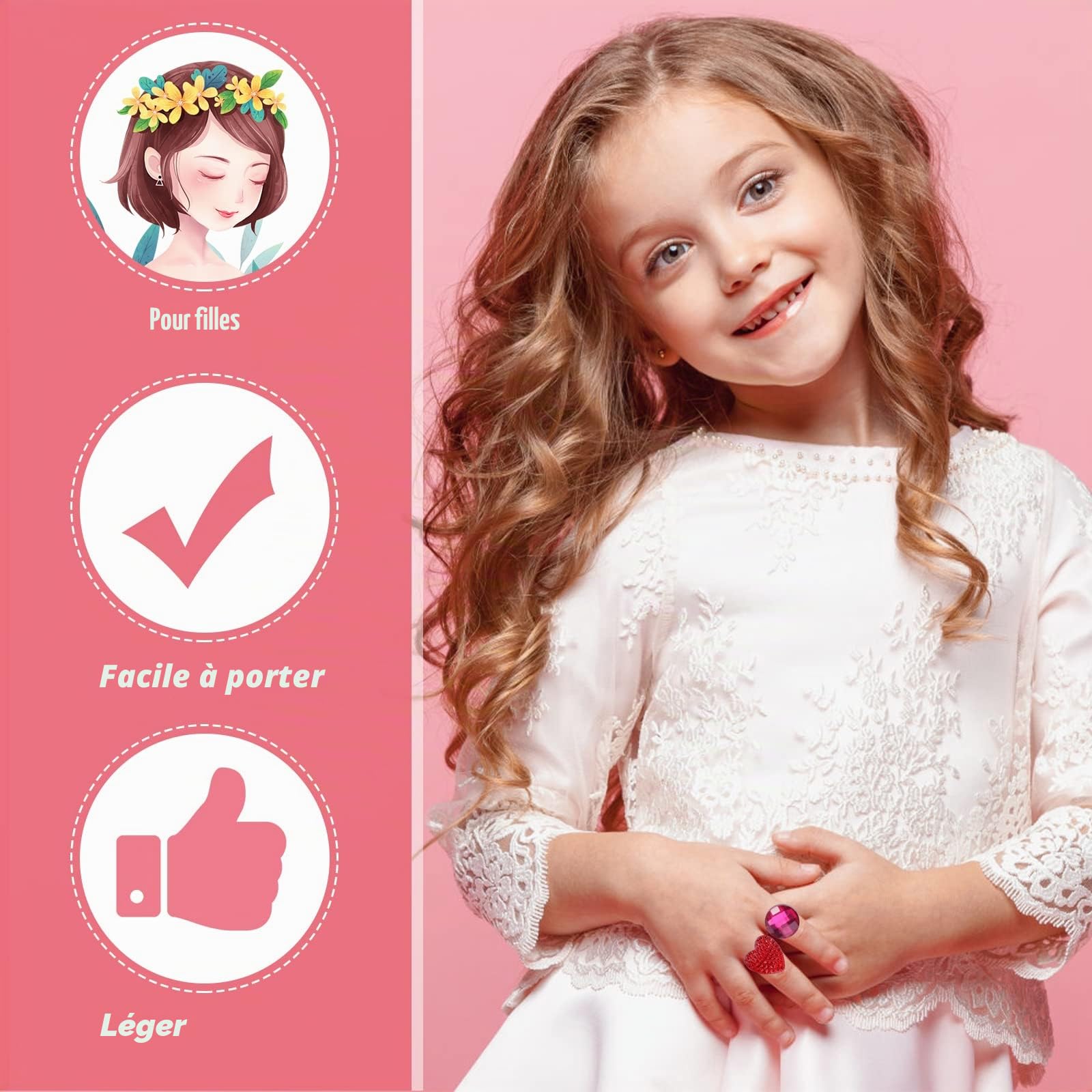 Abeillo 9 Pièces Bagues Réglables pour Enfants - Bijoux Fille - Résine Matériau