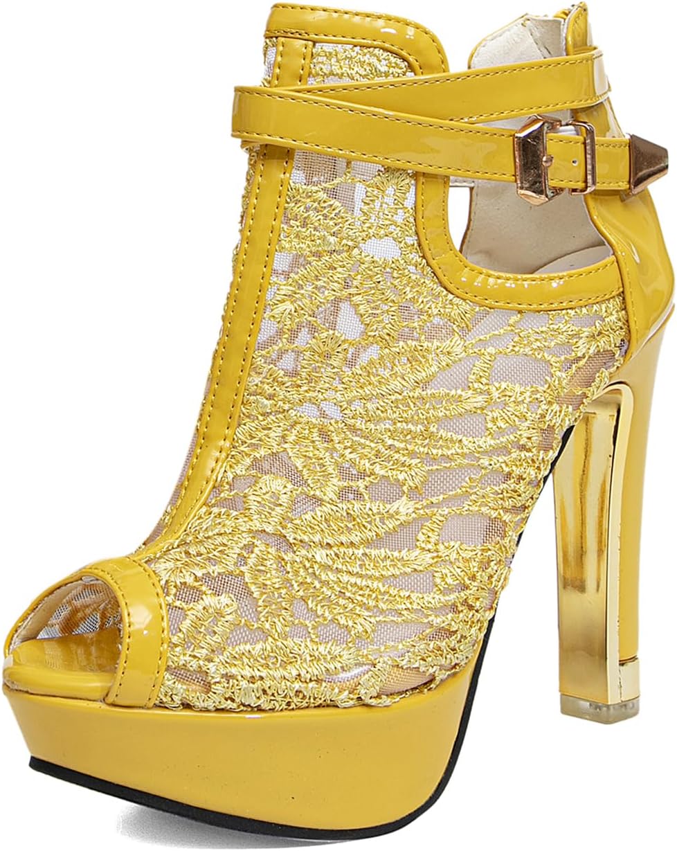getmorebeauty Women's Pretty Lace Flowers Open Toes High Heels Ankle Boots