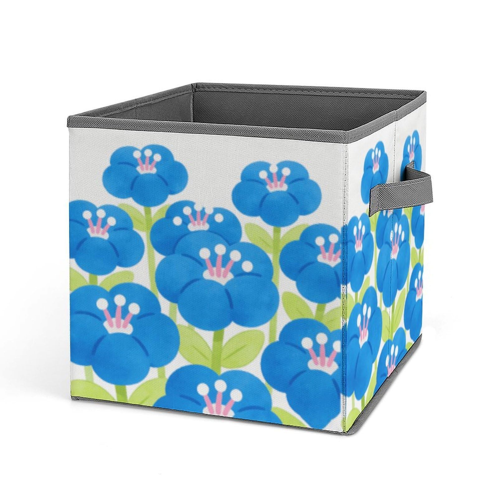 Flowers Bloom in Clusters in The Blue Sky Storage Baskets Collapsible, Exquisite Pattern Cube Box, Canvas Fabric Storage Bins with Handles, Clothe Organizer Box for Home Decorative Office Bedroom