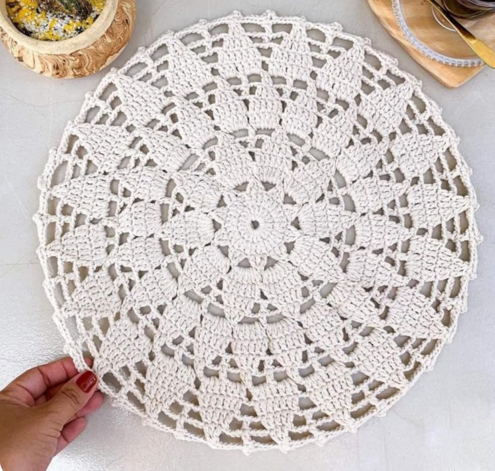 Image of Kavya Craft Present Woollen Handmade Crochet Table Mat /Thal posh (Off White, 15inch)