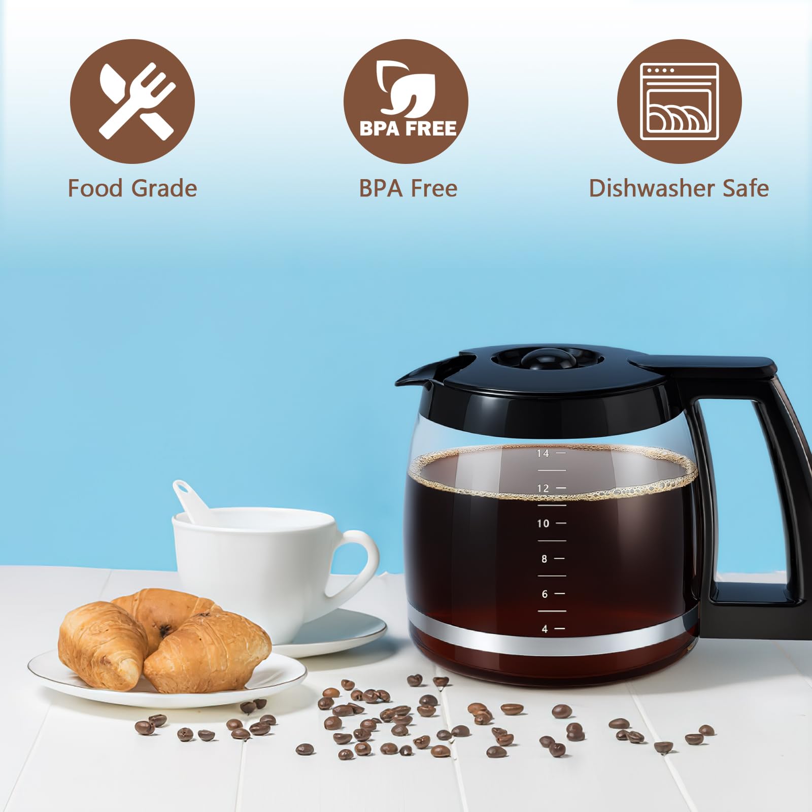 Carafe de rechange en verre avec poignée robuste pour cafetière DCC-220, DCC-2600, DCC-2800, DCC-3200P1, CBC-7000PC, CBC-7200PC, CBC-7400PC, DCC-1800FR