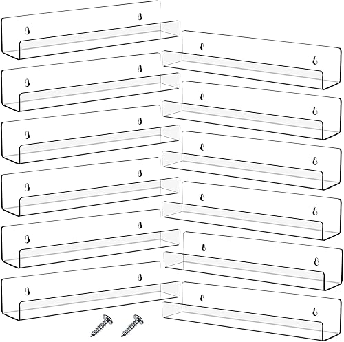 Miniatura 1 de Blulu Paquete de 8 estantes flotantes de acrílico de 14 pulgadas montado en la pared, estante acrílico invisible para sala de estar, oficina,