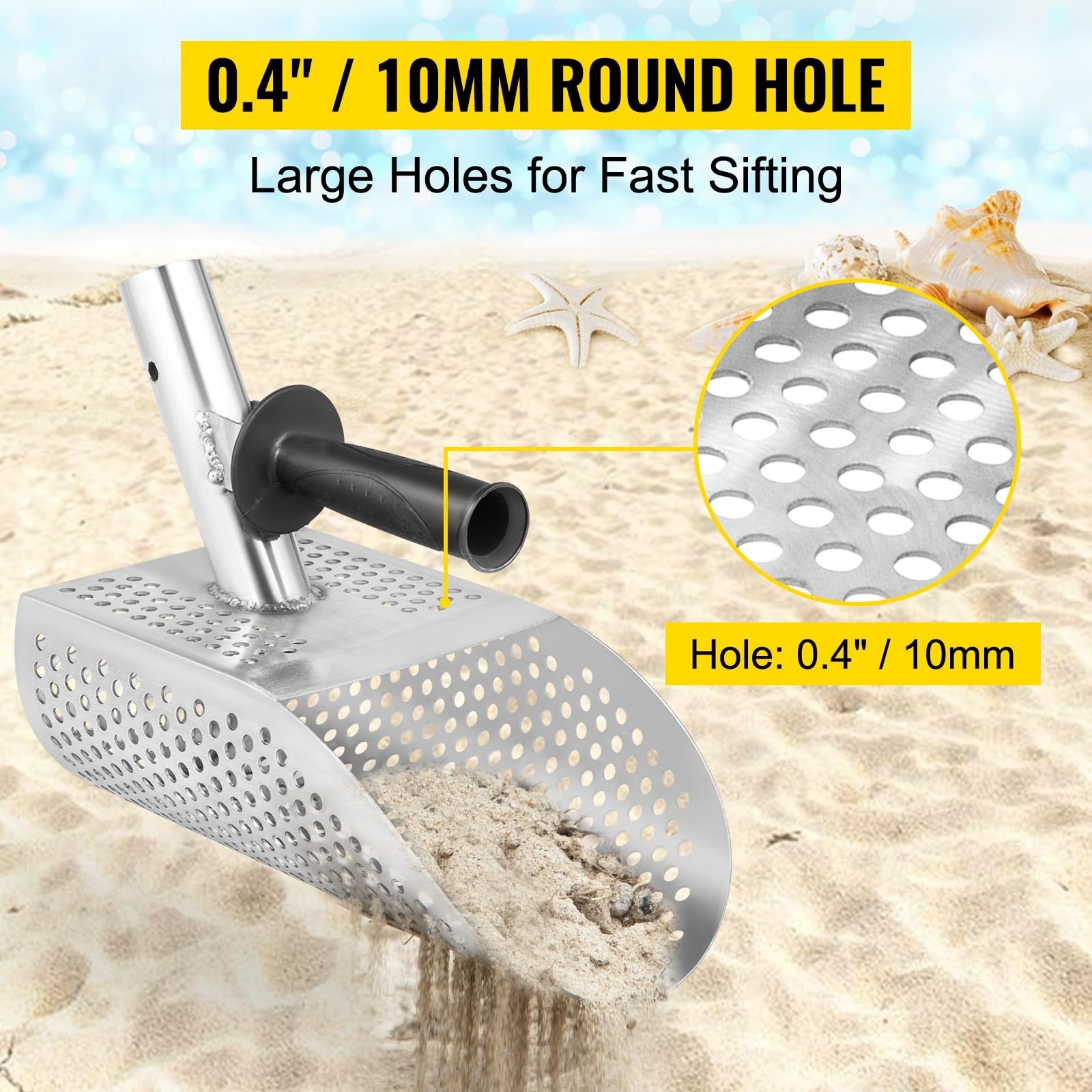 Detector de metales, pala for arena, pala for detección de metales de acero inoxidable, pala for playa, pala con agujero de 10 MM(L)