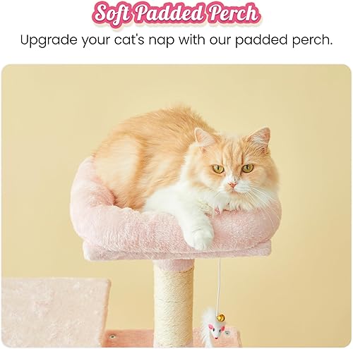 Miniatura 3 de MWPO Árbol de gato rosa de 63.8 pulgadas para gatos de interior, torre para gatos de varios niveles con postes rascadores cubiertos de sisal,