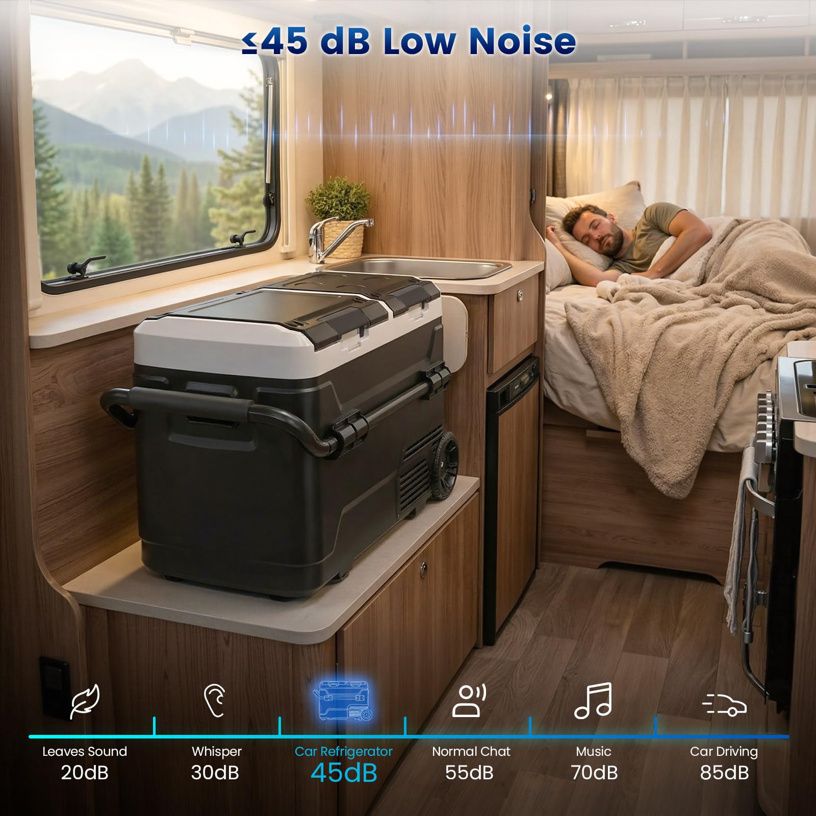 50L Kompressor Kühlbox Bluetooth-App 2× Temperaturregelung -20°C bis 20°C 12V/24V/230V Leise 45 dB Auto Caravan Camping