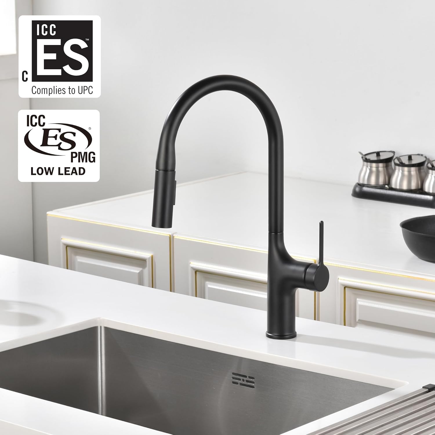 SUMERAIN Matte Black Kitchen Faucet with Pull Down Sprayer, Stainless Steel Kitchen Sink Faucet DOE Certified
