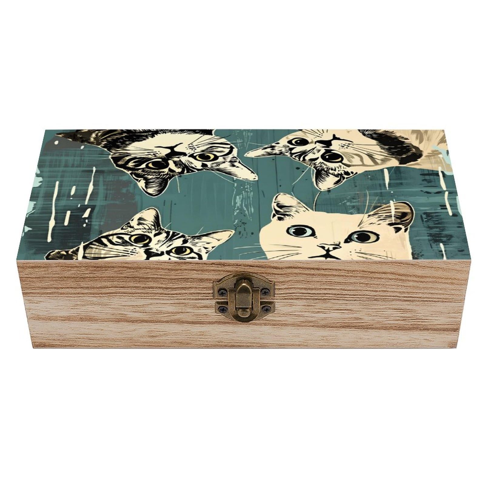 asbwuo Cat Vintage Wooden Keepsake Box