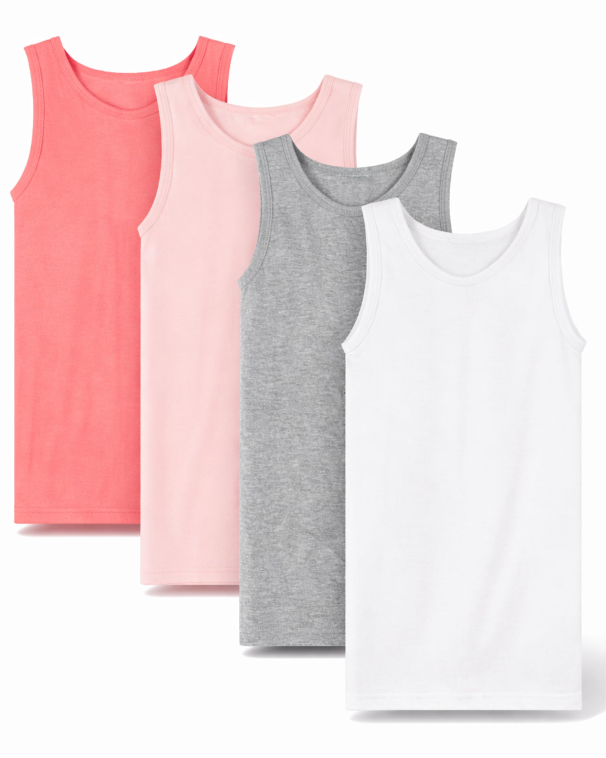 SES Lot de 4 maillots de corps pour fille, 100 % coton, en 4 couleurs, 92-182 cm, maillots de corps confortables pour fille, rose et gris, maillot de corps pour enfant/enfant fille