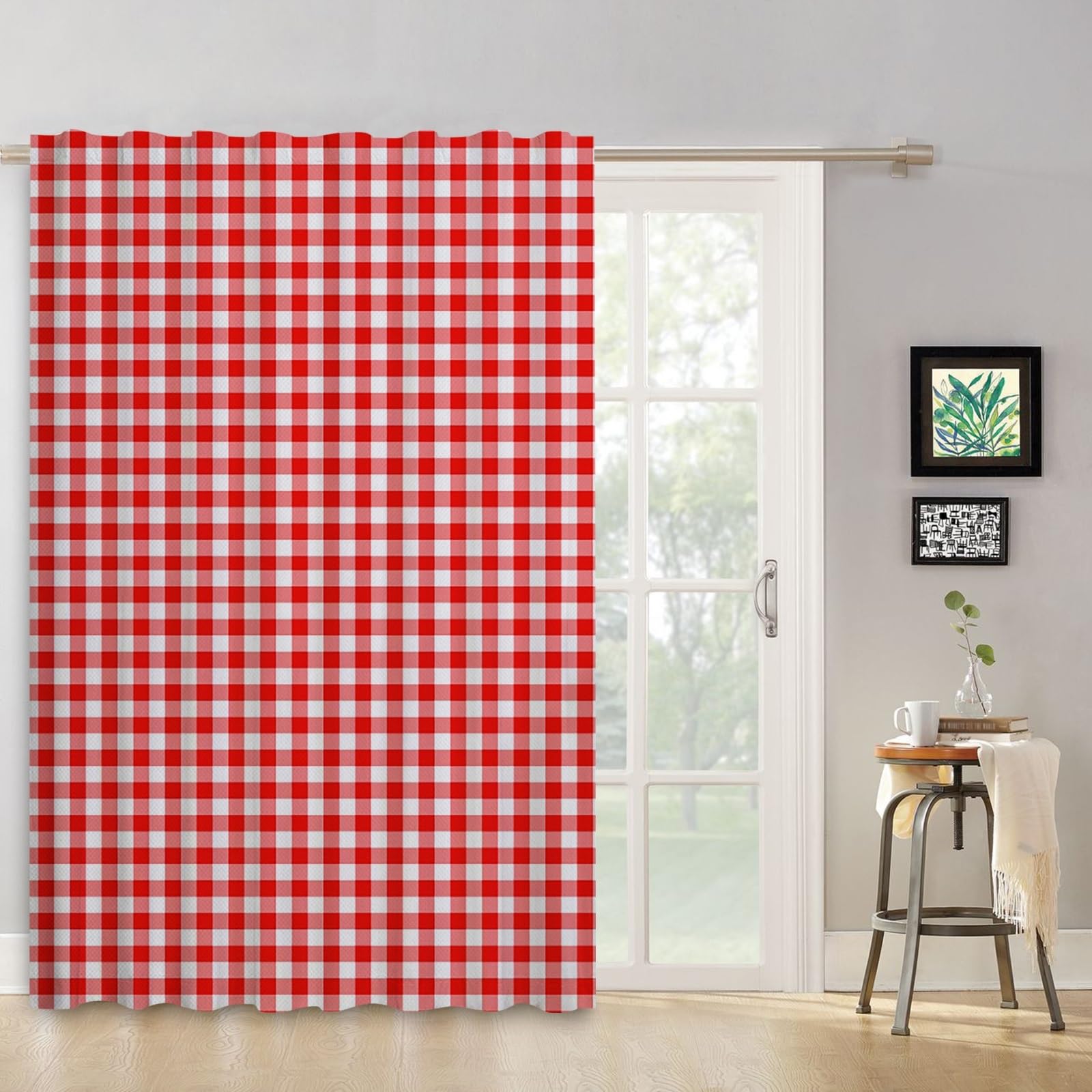 ggaimwf Checked Curtains Red and White Gingham Curtains for Living Room Farmhouse Classic Plaid Curtains Window Treatments Bedroom Nursery Internal Door Back Tab Curtain Drape 117x183cm 1 Panel - Image 2