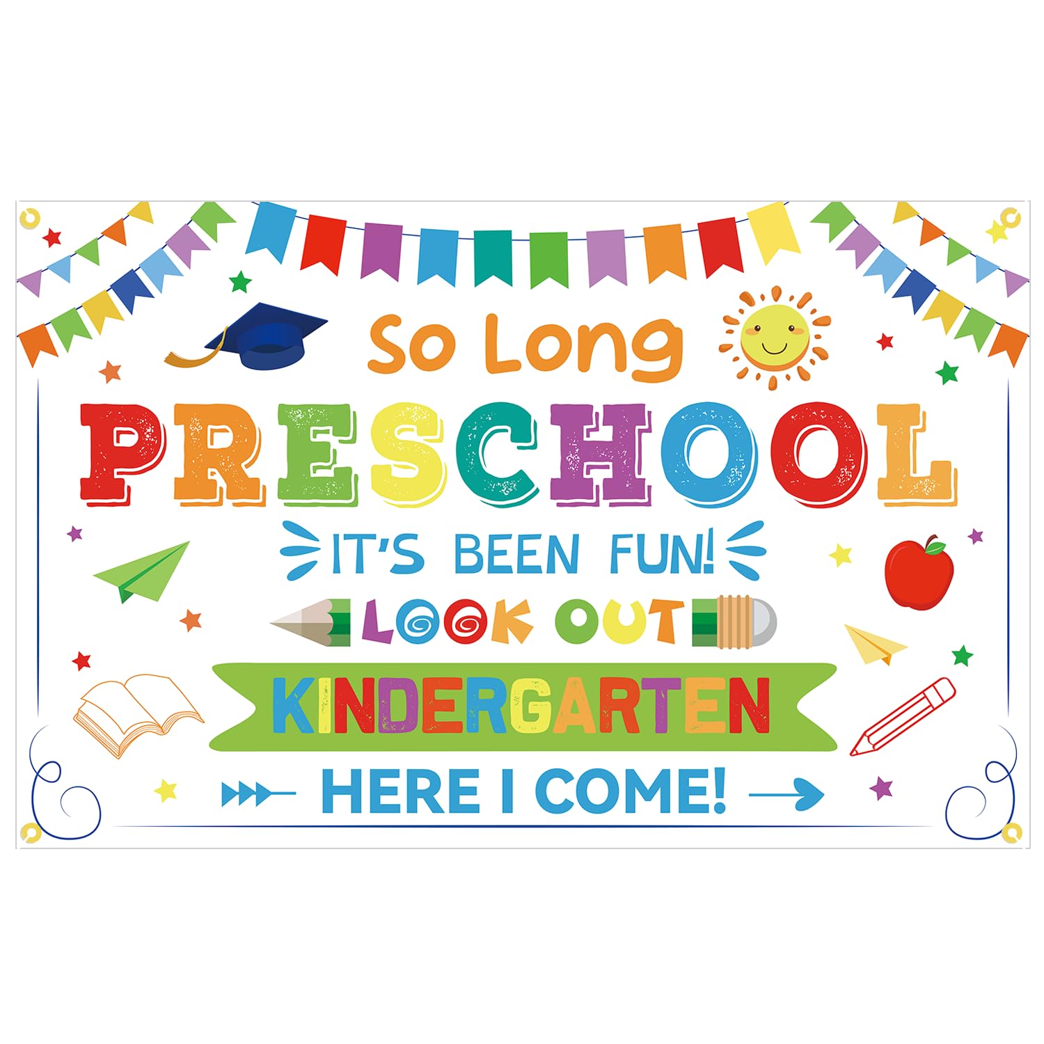 YEIRFYY So Long Preschool It's Been Fun Look Out Kindergarten Here I Come Backdrop Banner Preschool Graduation Party Decorations Preschool Grad